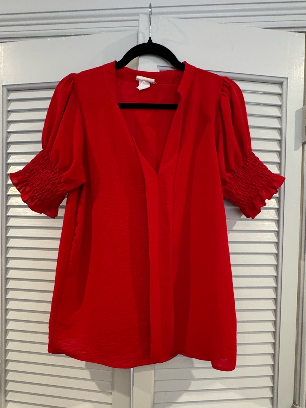 BiBi Red V-Neck Puff Sleeve Blouse